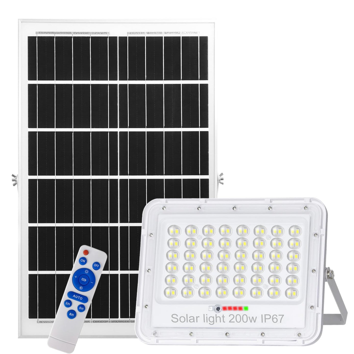 Tin Sum Solar 200W Led Flood Light - 18000 Lumens, Waterproof, Remote Control, White, For Yard, Garden, Pool, Court