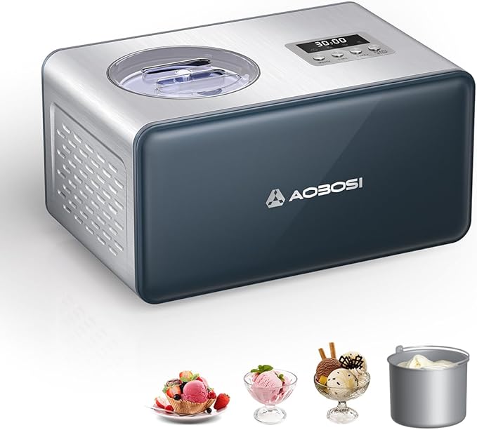 AAOBOSI Electric Ice Cream Maker with Compressor, Ice Cream Maker Machine No Pre Freezing, Ice Cream Machines for Home, Small Homemade Gelato Maker with 4 Modes, 1.6 Quart