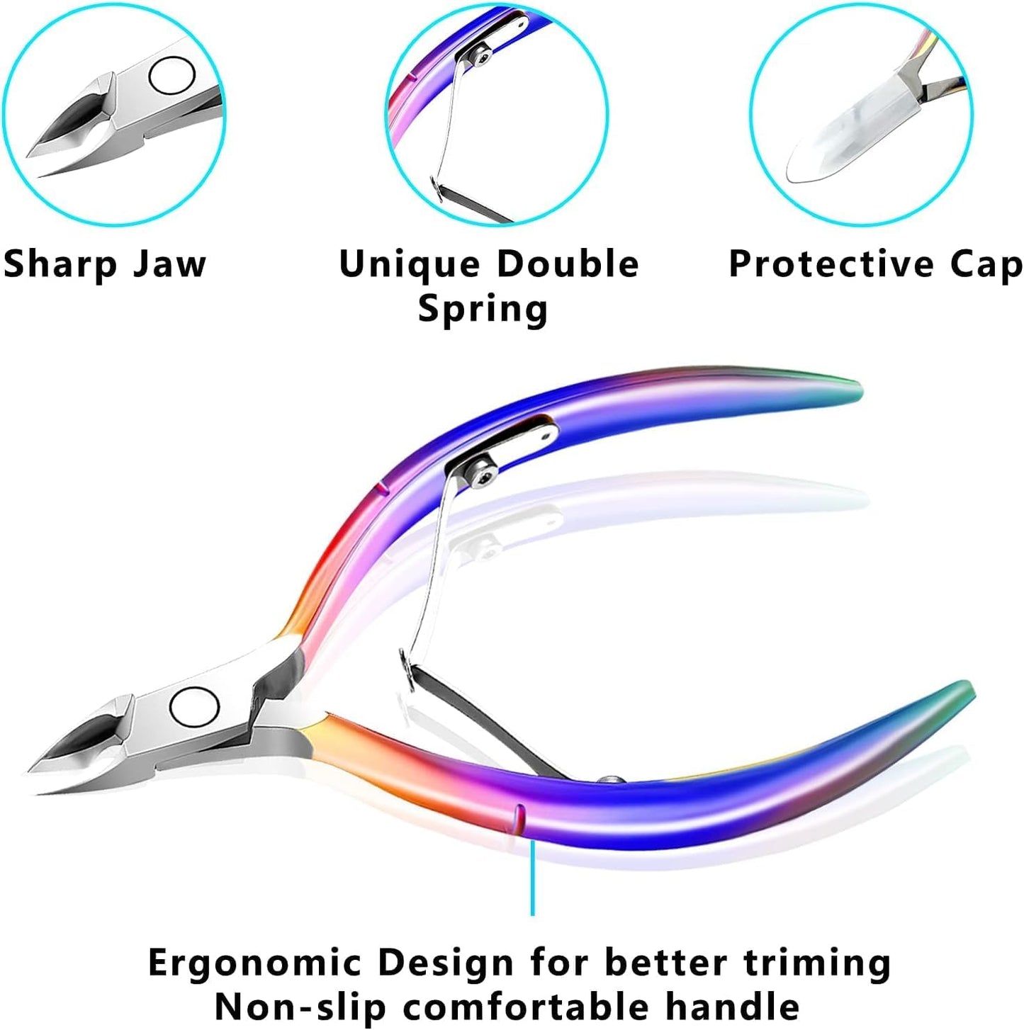 Cuticle Trimmer with Cuticle Pusher, Cuticle Remover Cuticle Scissors Manicure Tools, Professional Stainless Steel Cuticle Cutter, Dead Skin Remover Nail Tools for Fingernails and Toenails