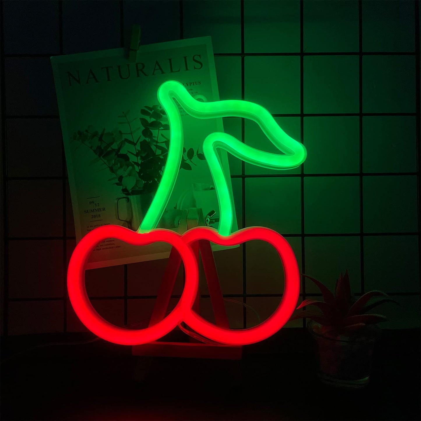 ENUOLI Cherry Neon Light Sign - LED Wall Decor for Bedroom, Kids Room, Christmas, Birthday - 19cm x 22.5cm - Cherry Hanging1