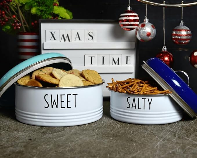 OUTSHINE Rustic Cookie Jar with Airtight Lids|Farmhouse Cookie Jar Antique Set of 2, Blue/Mint|Cookie Time Cookie Jar From Friends|Cookie Jars for Kitchen Counter|Decorative Vintage Snack Storage