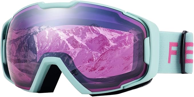 FEISEDY Ski Goggles, OTG Snow Sport Goggles for Adult Youth, Anti-Fog UV400 Protection Bendable Dual-Lenses B2961