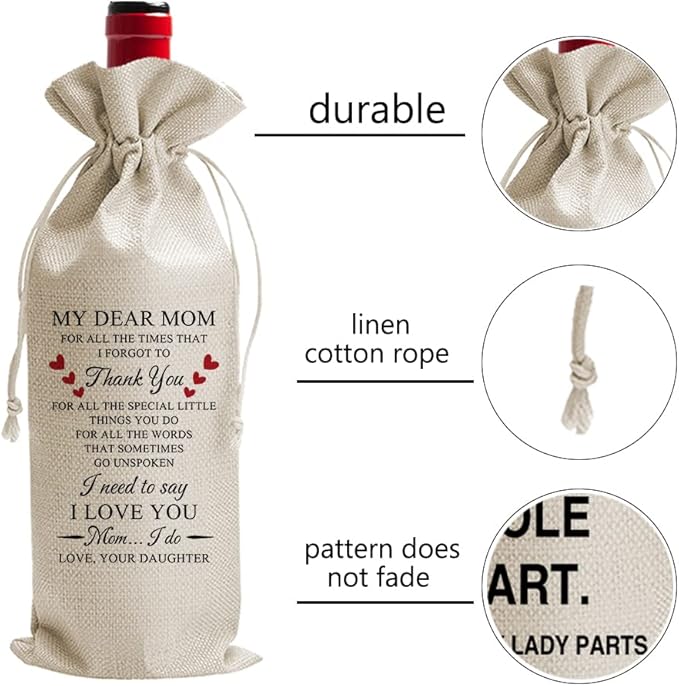 Wine Bag,, Mothers Day Wine Bag, Mother's Gifts for Mom from Daughter Son, Gifts for Mom, Mom Birthday Gift, (DL089)