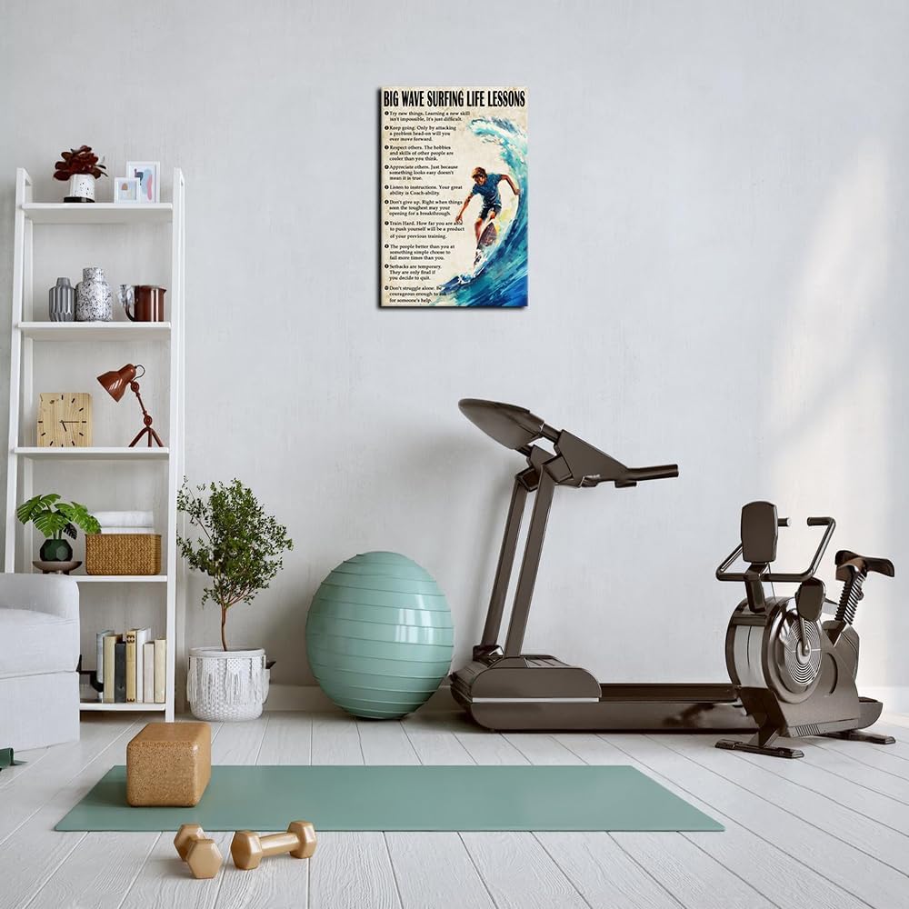 Strofupp Surfing Poster Framed Motivational Quotes Prints Vintage Surf Wall Art Life Lessons Pictures Canvas Artwork 08x12 inches