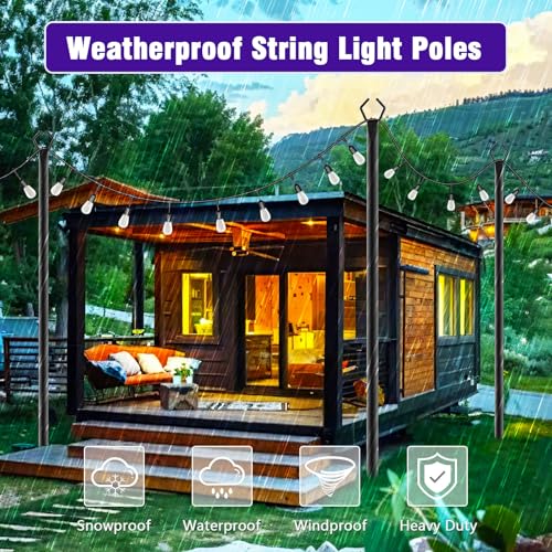 zoegi 4 Pack 10Ft String Light Poles,Light Poles for Outside Lights with Fork,Outdoor Brackets Hanging Lights,Metal Stand ...