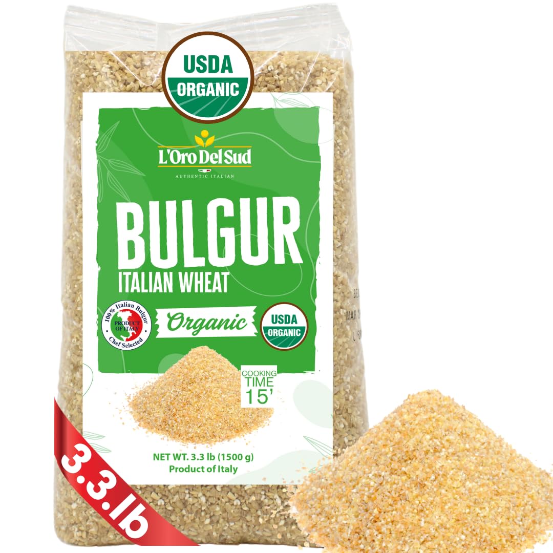 Organic Bulgur Wheat  3.3 lb  Italian Bulgur Wheat for Tabbouleh. ed  Coarse  Quick-cooking  Burghul  Product of Italy  LOro del Sud