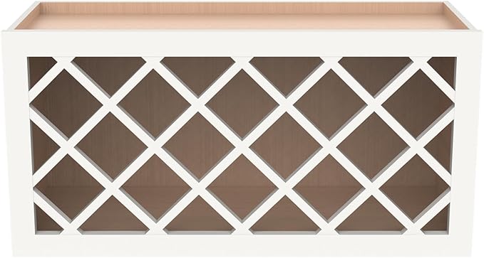 Origami Solid Wood RTA Wine Bottle Rack Wall Cabinet with Lattice Panels - Wine Storage for Bar, Pantry, Cellar & Basement - Mocha (30"W 12"D 15"H)