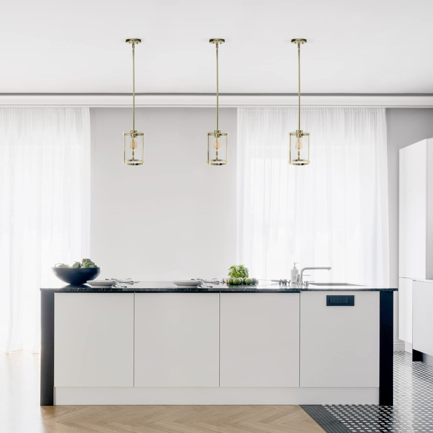 Lalia Home 1-Light Adjustable Pendant Fixture, Gold, Glass, 9.25in Cylindrical, Model 1270-LHP-3002-GL, Modern Farmhouse Design