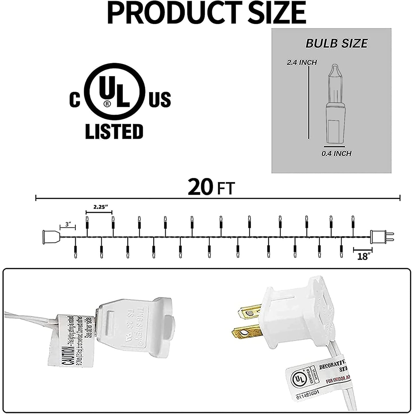 TW SHINE Mini String Lights, 20FT, 100 Count, Incandescent, Waterproof, Red White and Blue, Model ZF-100-2/SB