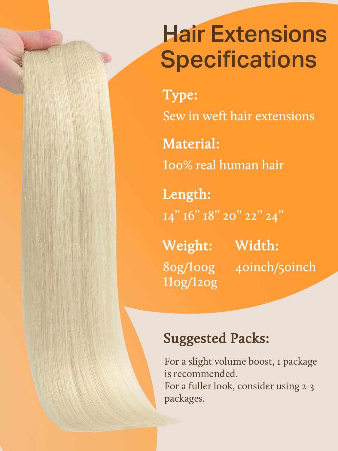 DOORES Sew in Hair Extensions, 18 Inch 100g Platinum Blonde, Remy Human Hair Extensions Sew in Full Head Natural Straight
