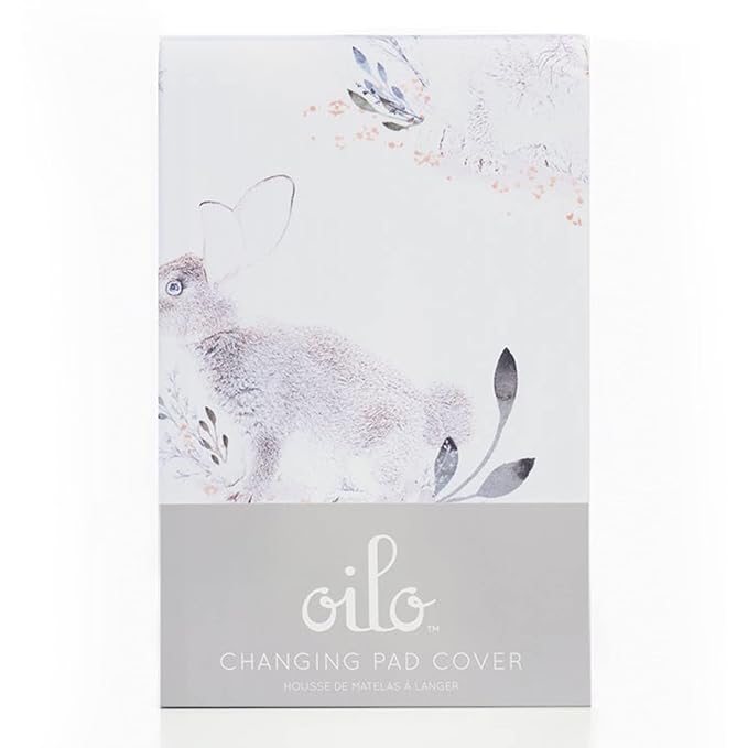 Oilo Changing Pad Cover, Breathable 100% Turkish Cotton Fitted Jersey, 300 Thread Count, Machine Washable, Fits Standard Changing Pads (32" x 16"), Girl, Boy, & Neutral Nursery Design, Cottontail