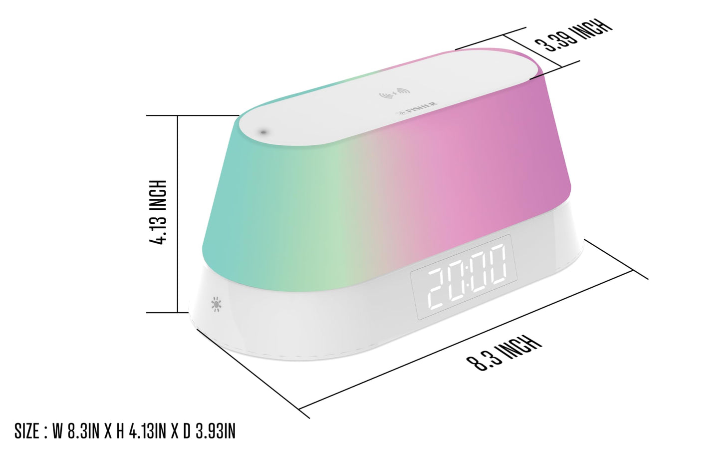 Fisher Alarm Clock Speaker Wireless Charger, Digital Alarm Clocks Bedrooms Bluetooth, Alarm Clock Dimmable Light Bedrooms Dual Alarm Snooze Dimmer 12 24H RGB Night Light Bluetooth USB