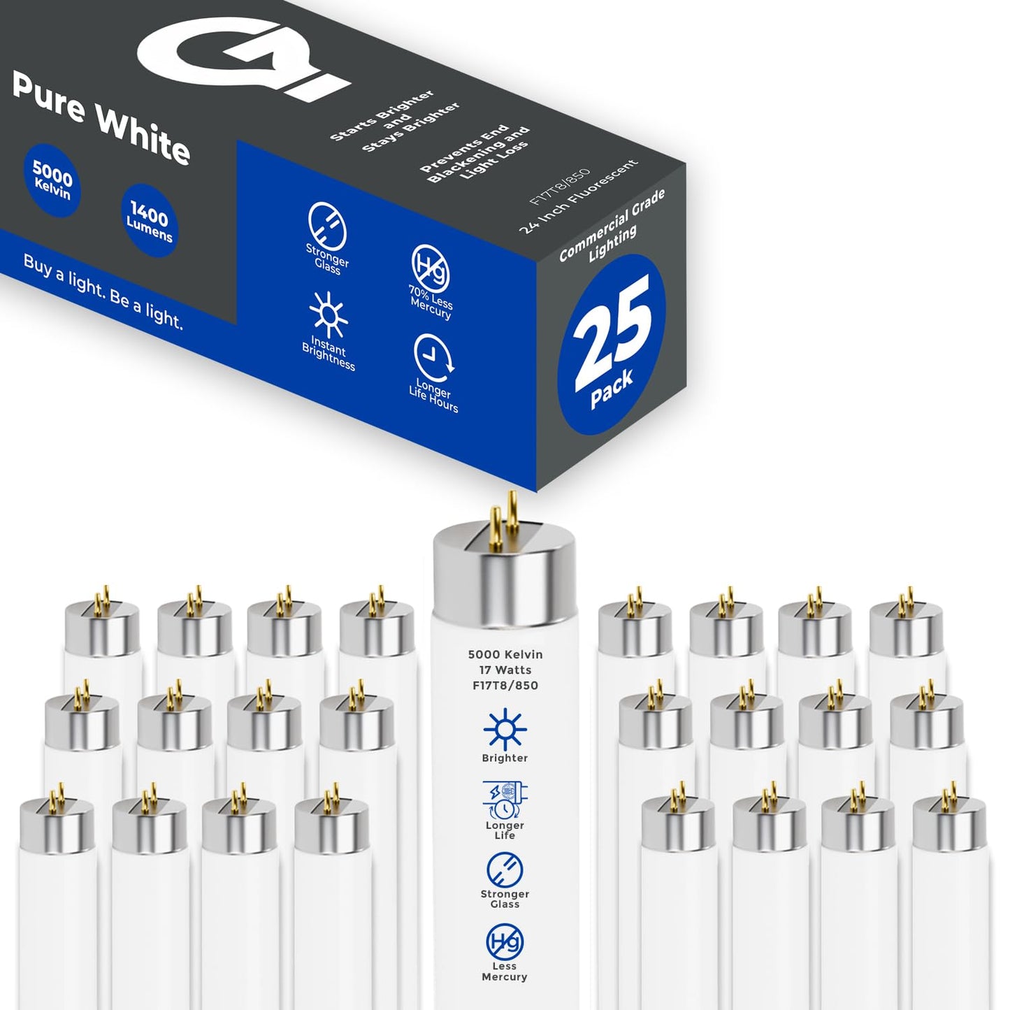 Goodbulb 17W T8 Fluorescent Light Bulb - 5000K Daylight, 1400 Lumens, 25 Pack