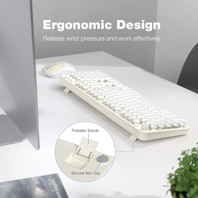 MOFII Wireless Keyboard and Mouse Combo, Milk White 2.4G Full Size Keyboard, Round Key Typewriter Keyboards and Cute Mice with 2-in-1 USB Dongle, for PC Laptop Chromebook Smart TV