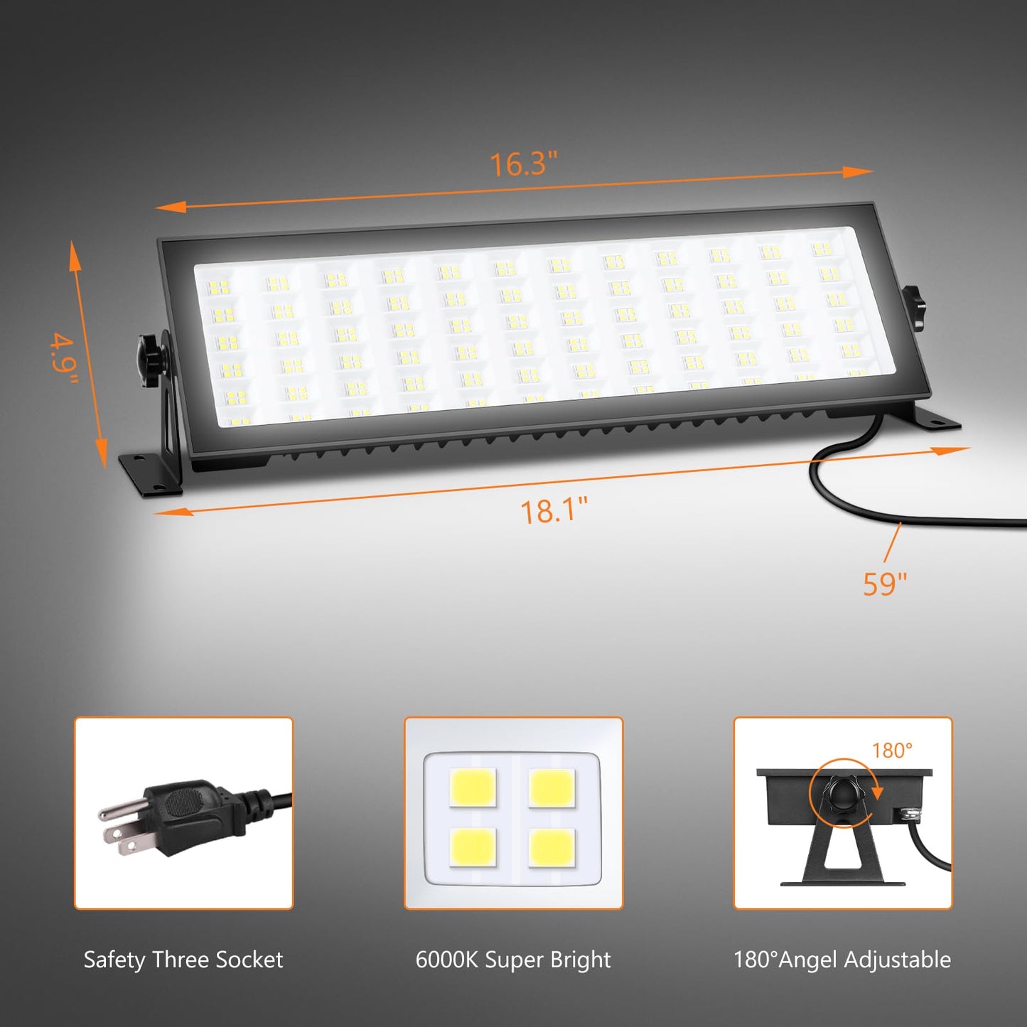 OOOLED 2 Pack LED Shop Lights, 15600LM 6000K Super Bright IP66 Waterproof LED Flood Light for Workshop, Garage, Shop