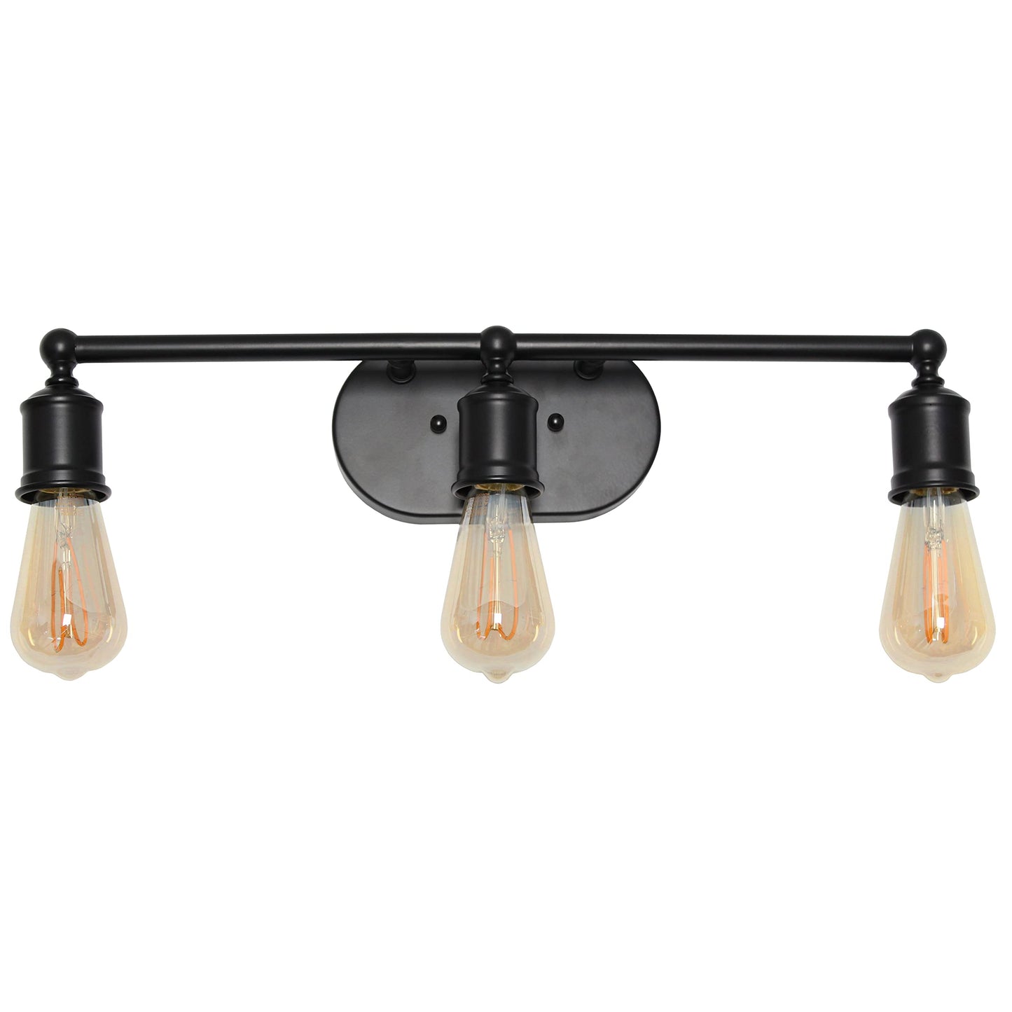 Elegant Designs VT1015-BLK Vanity Light, 3-Light, Iron, Matte Black, Exposed Edison Bulbs