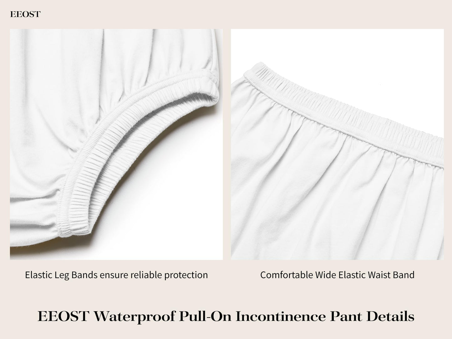 EEOST Adult Diaper Cover for Incontinence Noiseless Leak-Protection Underwear Plastic Pants Over Diapers Waterproof Rubber Pants (White, Large)