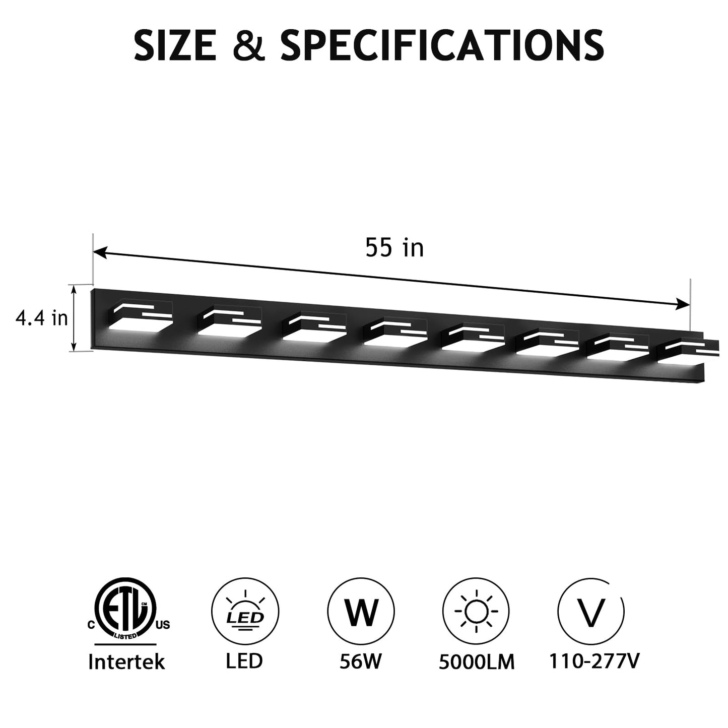 Led Modern Bathroom Vanity Light Fixtures 8-Light 5Cct Dimmable Matte Black Vanity Lights For Bathroom Lighting Fixtures Over Mirror  With 350?Rotatable Acrylic Heads  55-Inch