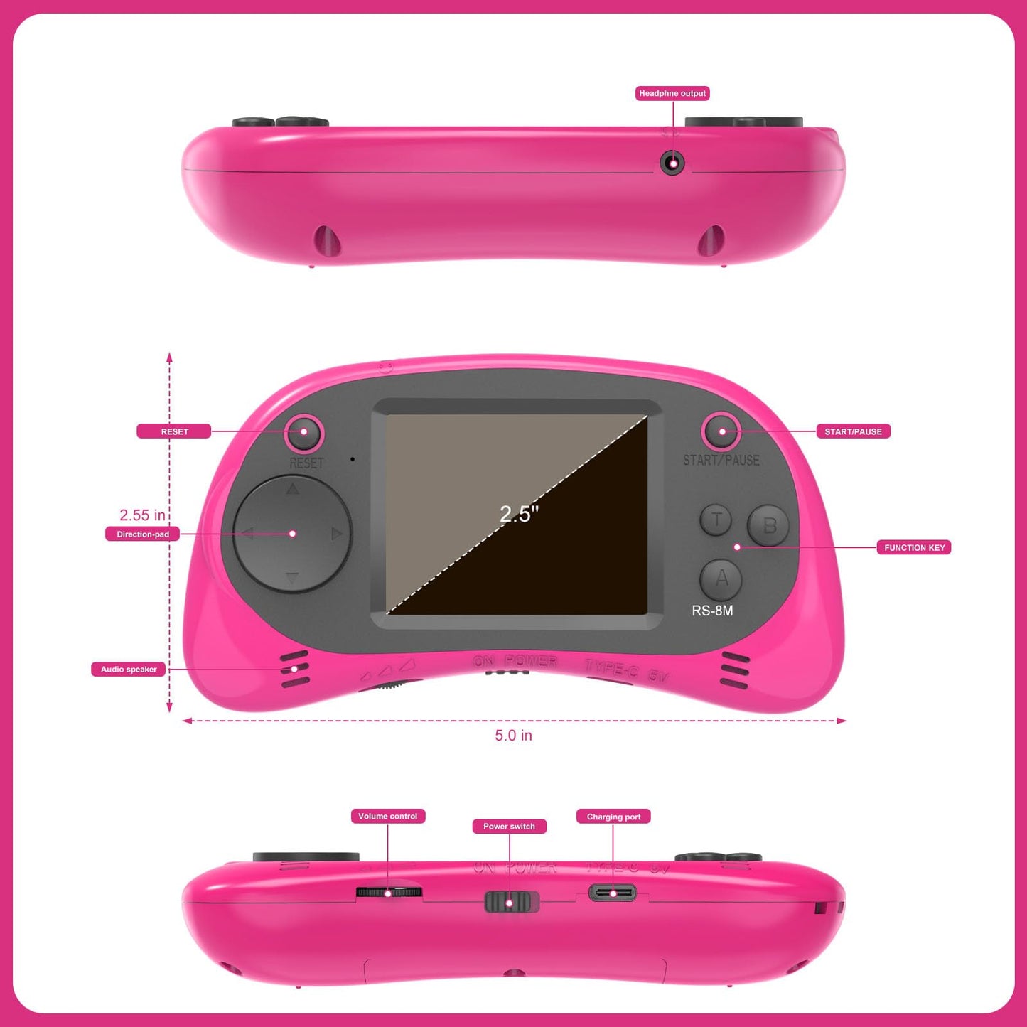 Kids Handheld Games 16 Bit Retro Video Game with 220 HD Electronic Games - 2.5'' LCD Portable Travel Games Gifts for Boys Girls Ages 4-12
