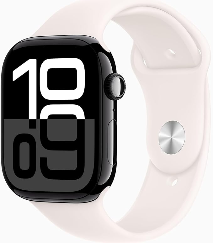 Apple Watch Series 10 [GPS + Cellular, 46mm] - Jet Black Aluminum Case with Light Blush Sport Band, S/M (Renewed)