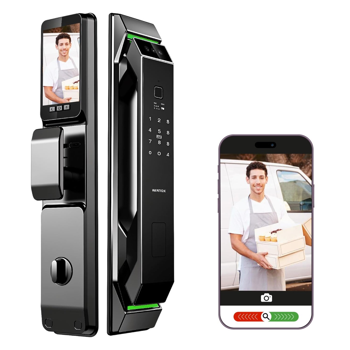 3D Face Recognition Smart Door Lock with HD Camera, Video Doorbell & Intercom – 7-in-1 Keyless Entry | Fingerprint, Palm Vein, Passcode, IC Card, Emergency Key, Tuya App Control, Easy Install | Alexa
