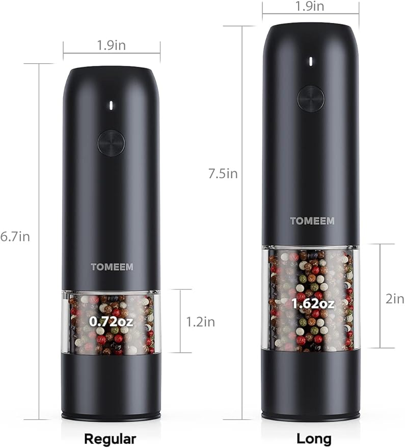 TOMEEM Electric Salt and Pepper Grinder Set with LED Lights – Rechargeable Automatic Pepper and Salt Mill with 6 Adjustable Coarseness for Kitchen, BBQ & Gifts