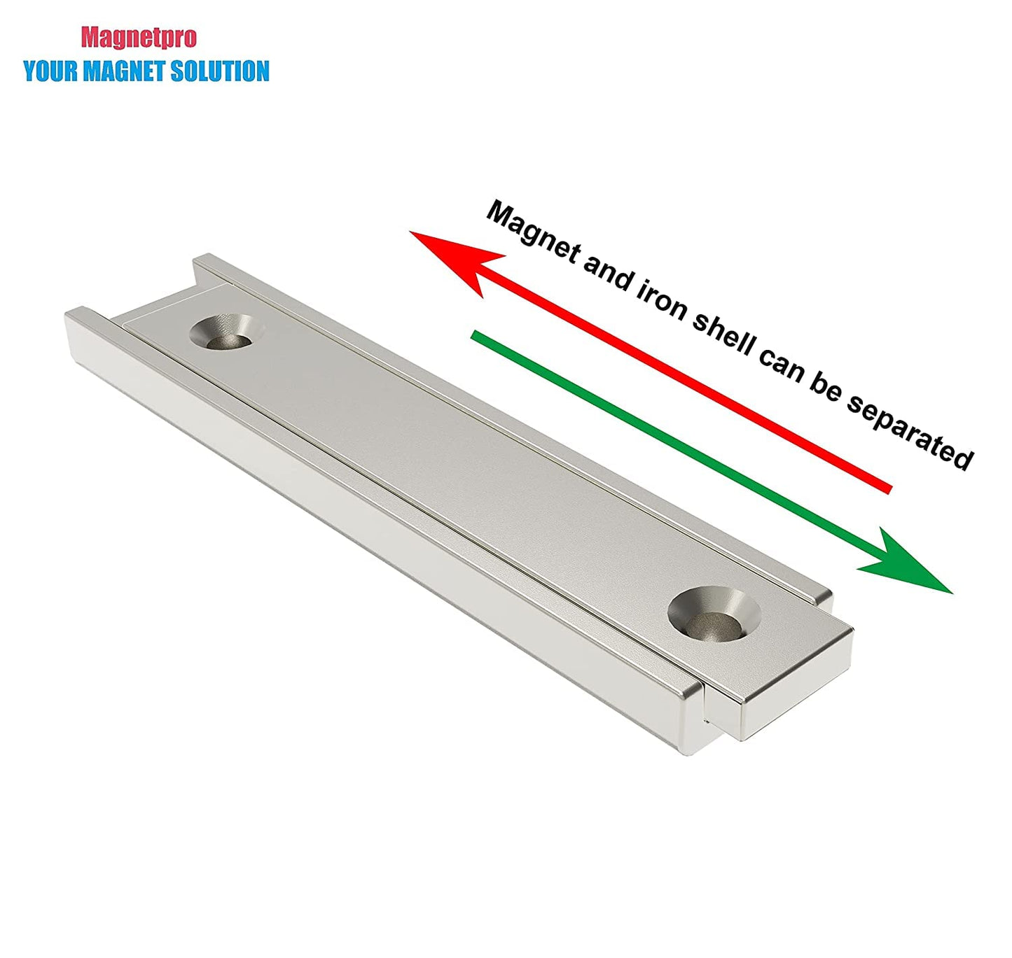 Magnetpro Neodymium Rectangular Magnets 70 LB Force Size 2.36" x 0.53" x 0.20" with Countersunk Hole and Steel Capsule, Strong Household and Industrial Rare Earth Magnet with Screws Pack of 8