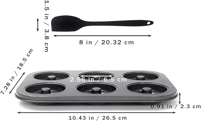 Donut Pans, Non-stick Baking Pans 6-Cavity with a Scraper for 2.5" Donuts, Bagels, and More(2-Count, Grey)