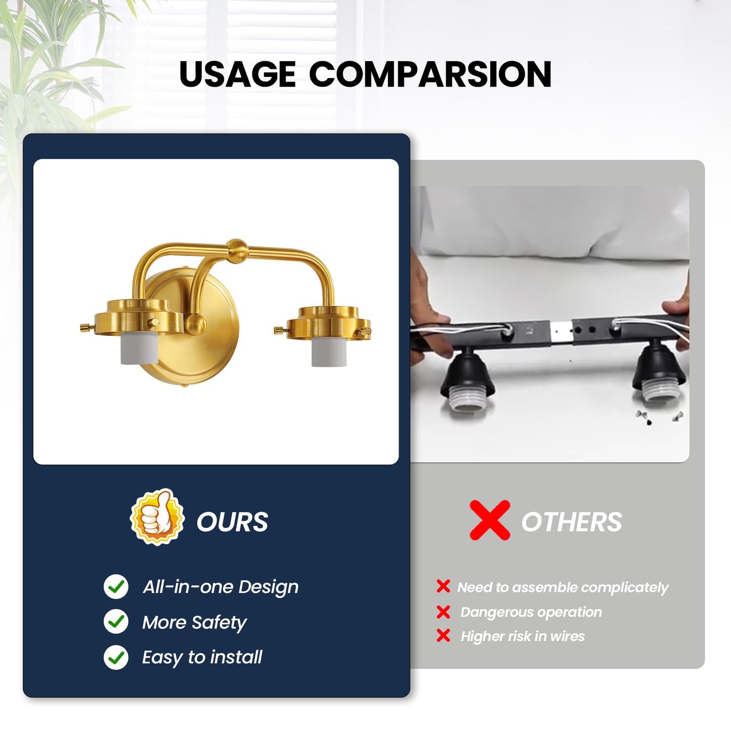 RUIYEY Bathroom Vanity Light Fixtures: 2-Lights Gold Bathroom Lighting Fixtures Over Mirror, Mid-Century Modern Wall Sconces with Frosted Milky Glass for Kitchen Bedroom Hallway
