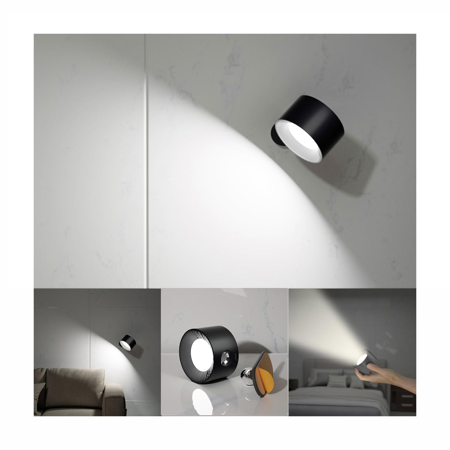 Koopala Rechargeable LED Wall Sconce, Cordless with Remote, 3 Brightness Levels, 360? Swivel, Wood Grain Color, Model KP-DS126PRO-2PCS-W