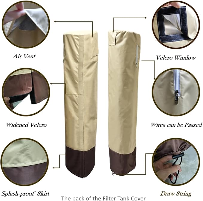 Water Softener Covers for Outside Units,Filter Tank Cover(14D×64''H)Brine Tank Cover(16D×44''H),Water Softener Cover Outdoor,All-Weather Protection,Cover for Water Softener Outside,Beige&Tan