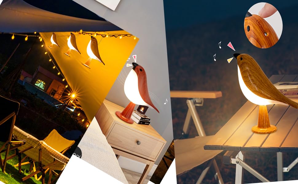 THOEWONG Bird Desk Lamp, Rechargeable Cordless Table Lamp, Remote Control, Touch Sensor, Small, Yellow, Model: bird04