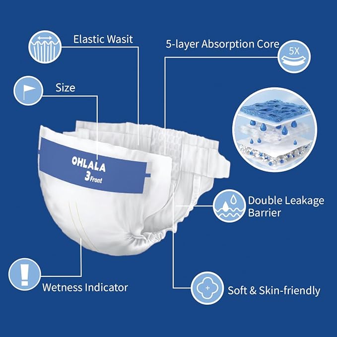 OHLALA Luxury Size 3 Diapers Skin-Friendly & Leakproof | Hypoallergenic | Fragrance-Free | Ultra-Thin | 4 Pack 248counts | 16-28 lbs