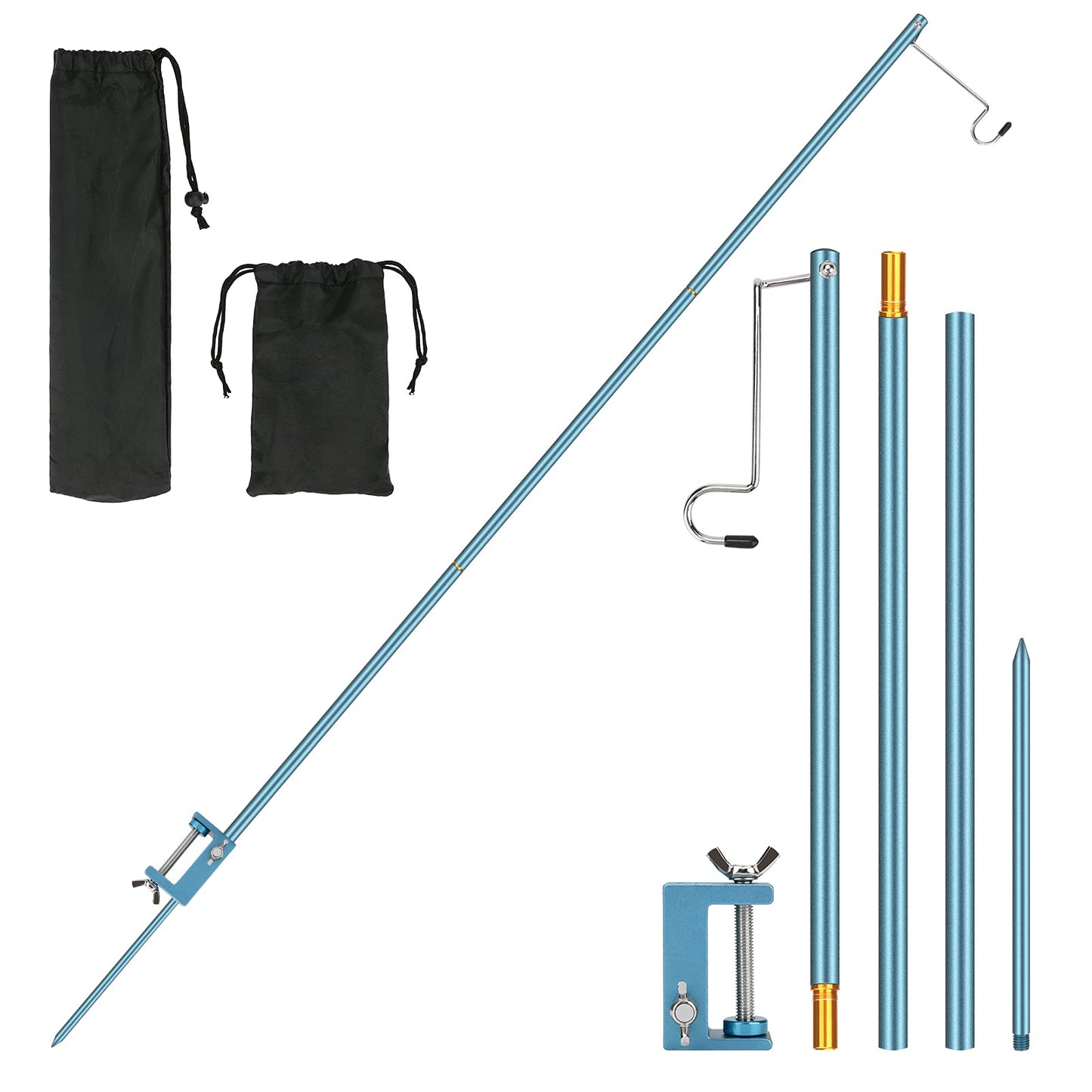 Wior Camping Lantern Stand  47 Inch Collapsible Aluminum Alloy Lamp Stand With Stake And Hook  Height Adjustable Lantern Pole Hanger For Outdoor Picnic  Fishing  Backpacking  Camping  Bbq - Navy Blue