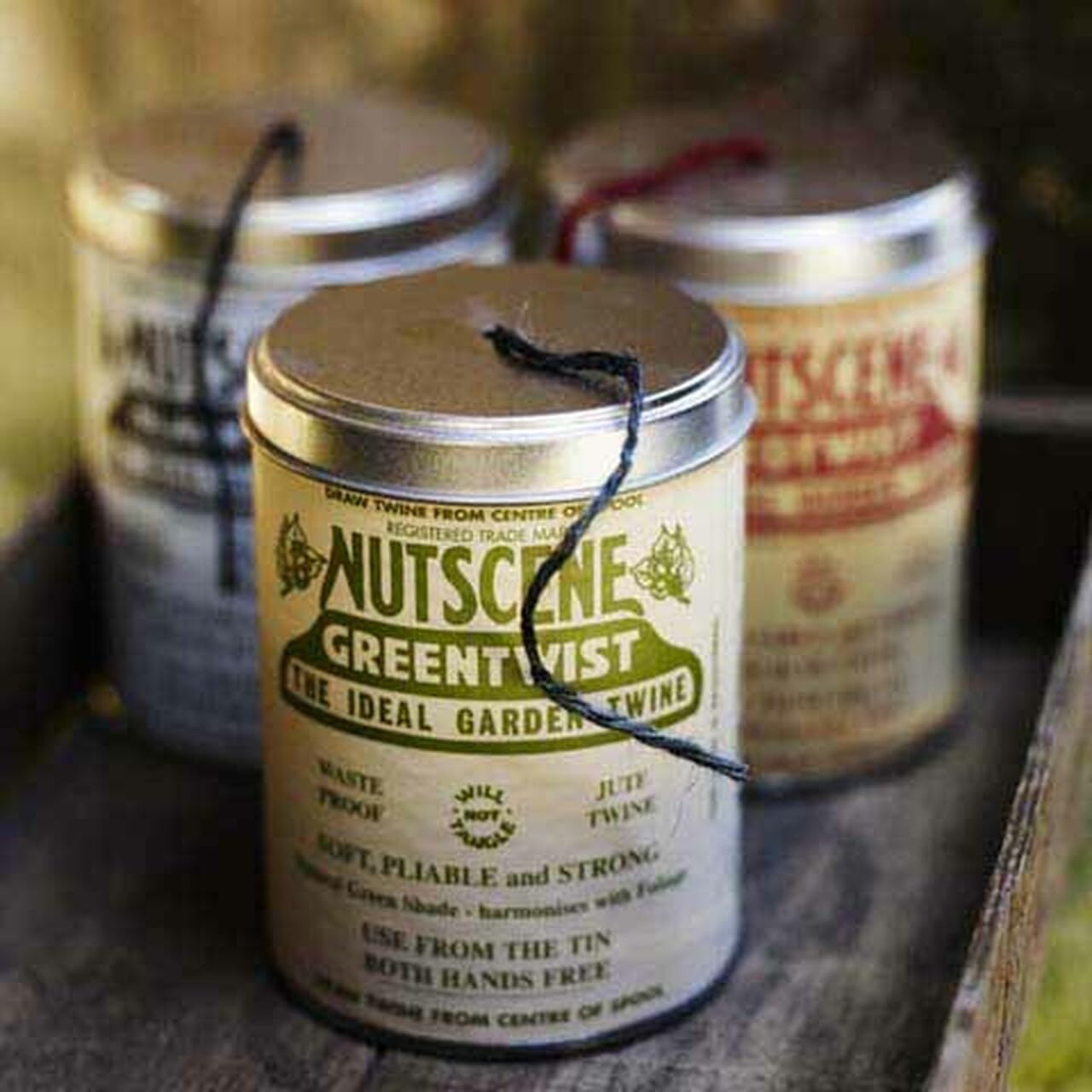 NUTSCENE Iconic Tin (Tin ‘O’ Twine) with Their Heritage Scottish Jute Twine and Hole in Top for Easy Dispensing. 14+ Colors to Choose from. 164 Yards. (Ivory)