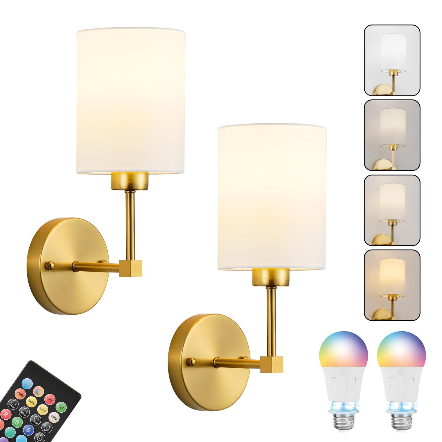 KARTOOSH Battery Operated Wall Sconce Set of Two, Wireless, Dimmable, 13.5 Inch, Brass, Model ZM213BBS35-N1