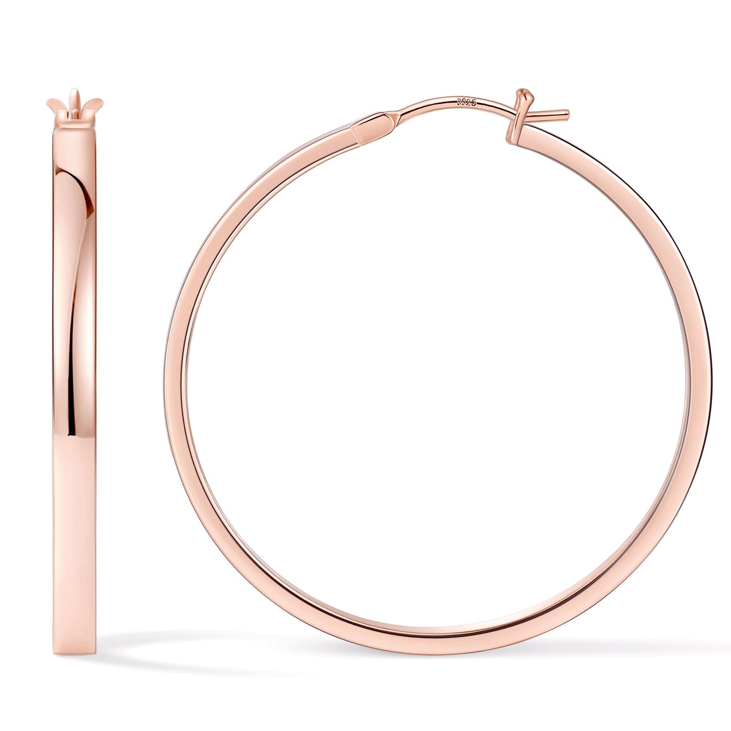 Gacimy Rose Gold Hoop Earrings for Women, 14K Real Rose Gold Plated Flatted Hoops with 925 Sterling Silver Post, 40mm Medium Ear