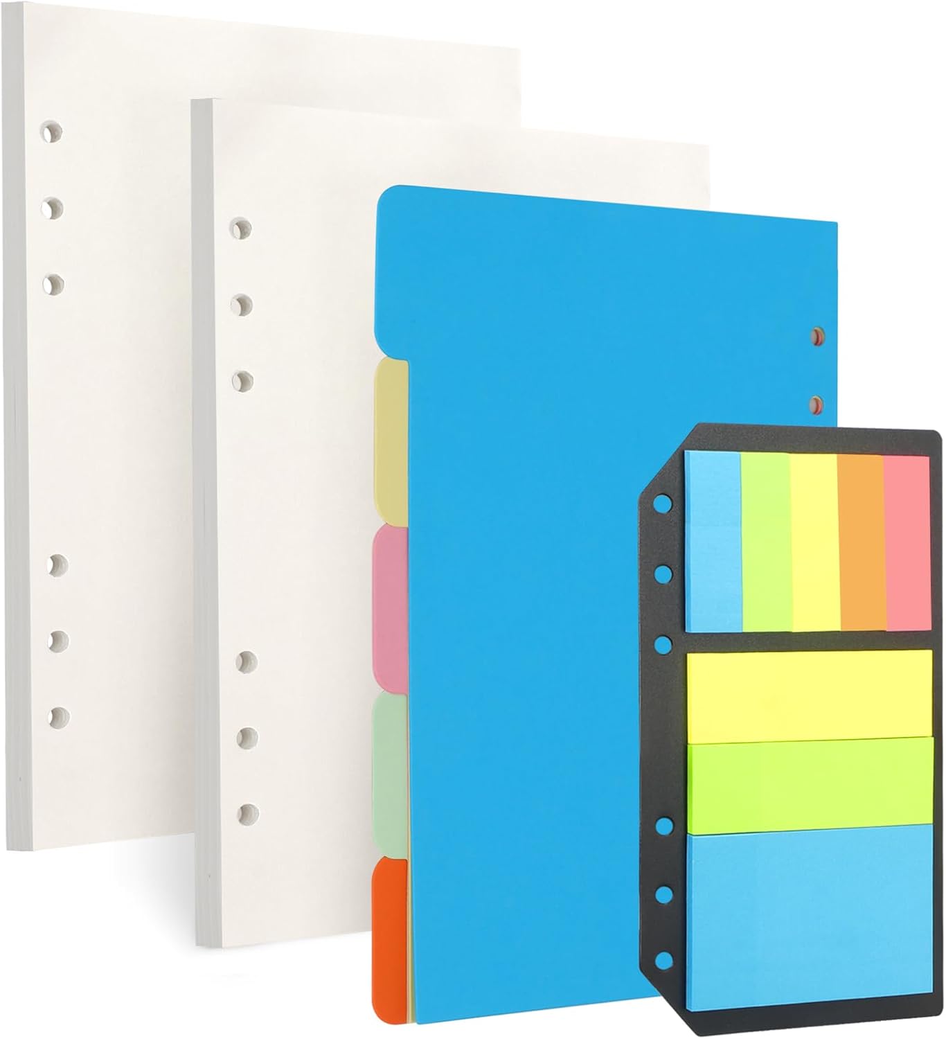 Toplive A5 Refill Paper, Blank Loose Leaf Filler Inserts - 90 Sheets (180 Pages) w/5 Colorful Dividers & 1 Pack Sticky Notes, Refillable for 6 Ring Binder, Journal & Notebook - Ideal for Sketching