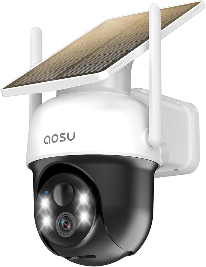 AOSU Solar Camera Security Outdoor - 100% Wire-Free Security Cameras Wireless Outdoor for Home Surveillance with Fixed Sol...