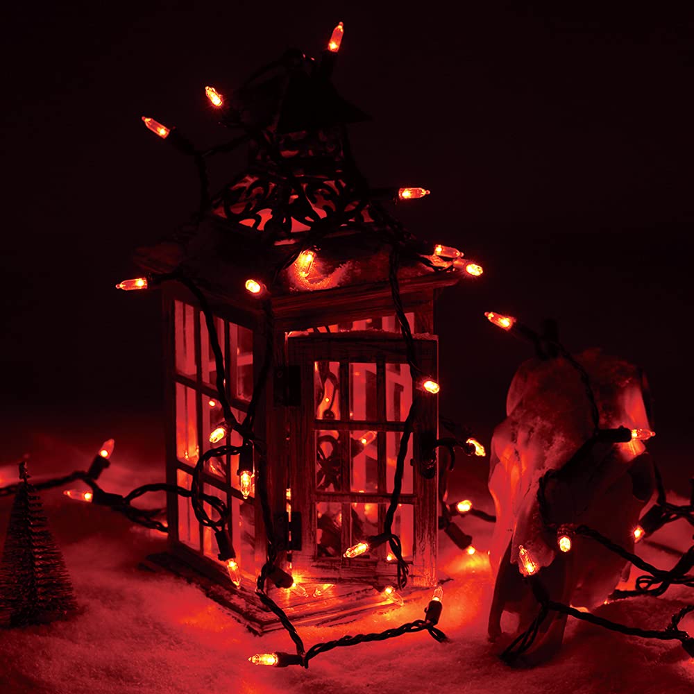 ODEETRONIC 33ft 100 LED Orange String Lights, Waterproof Indoor/Outdoor, Black Wire, UL Certified Halloween Decor
