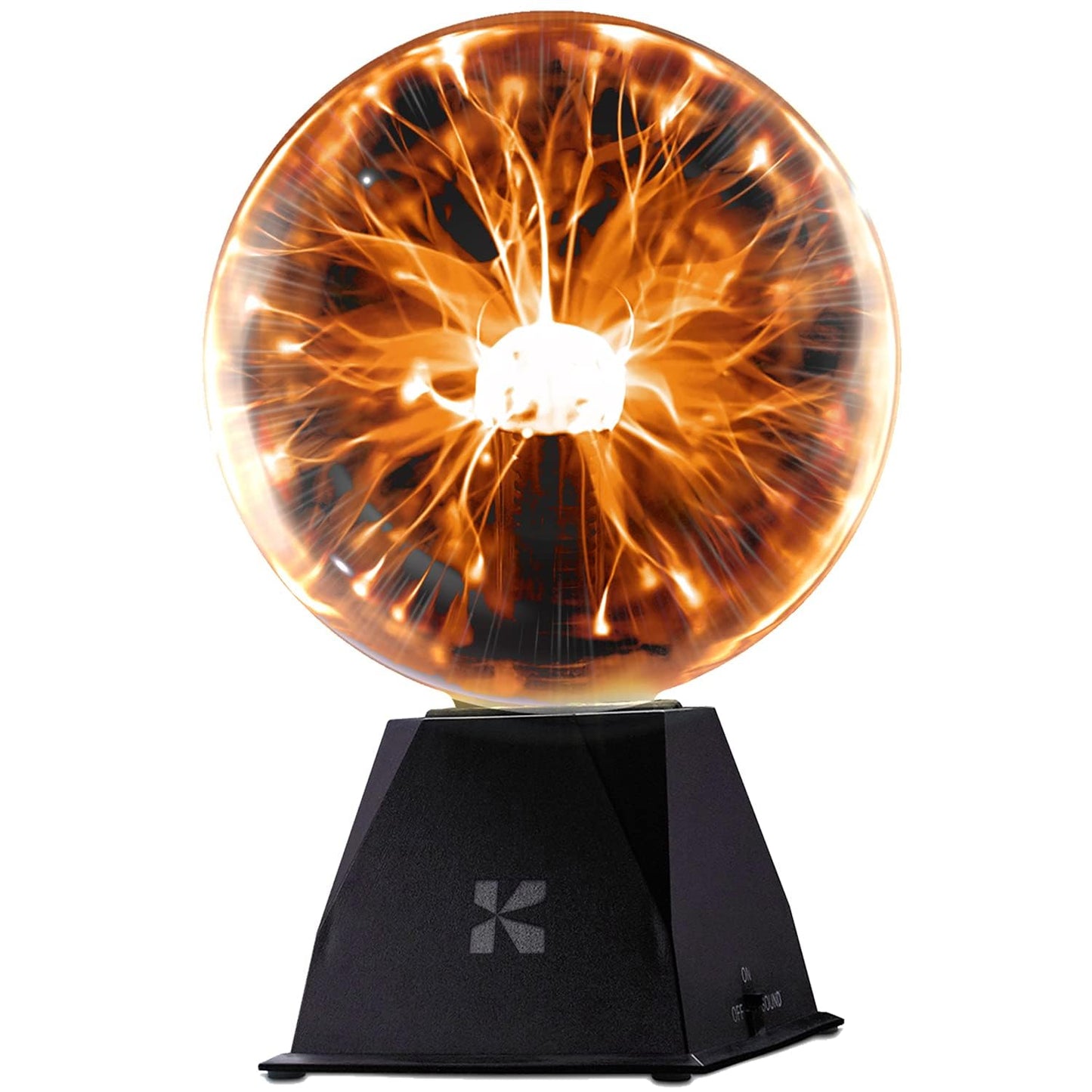 Katzco 7.5-Inch Orange Interactive Plasma Ball - Nebula Sphere, Thunder Lightning, Plug-in - Touch and Sound Sensitive Plasma Globe, STEM Science Toy for Parties, Decorations, Prop, Kids, and Gifts
