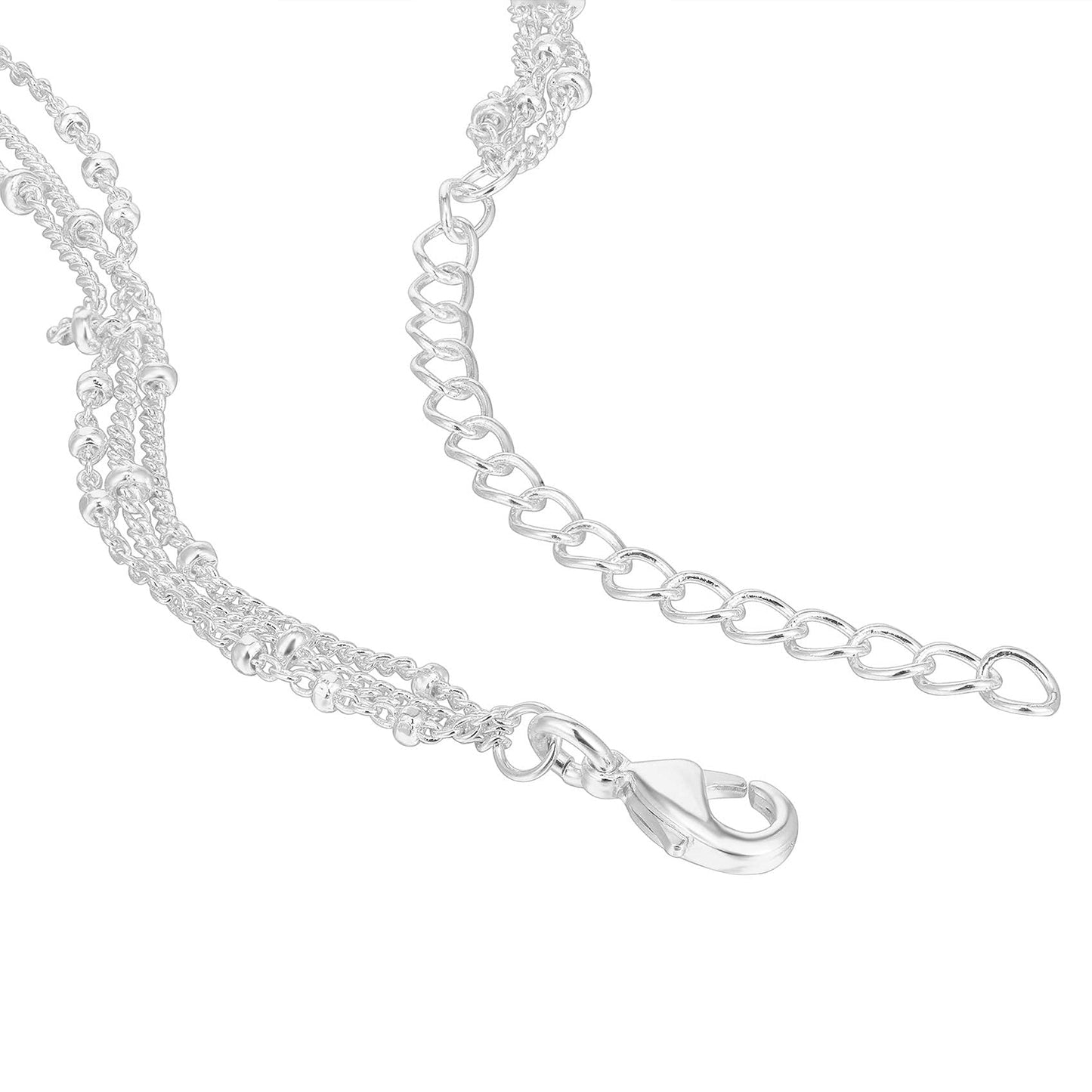PAVOI 14K Gold Plated Curb Paperclip Box Sphere Bead Snake and Figaro Chain Adjustable Necklace (Sphere, White Gold Plated)