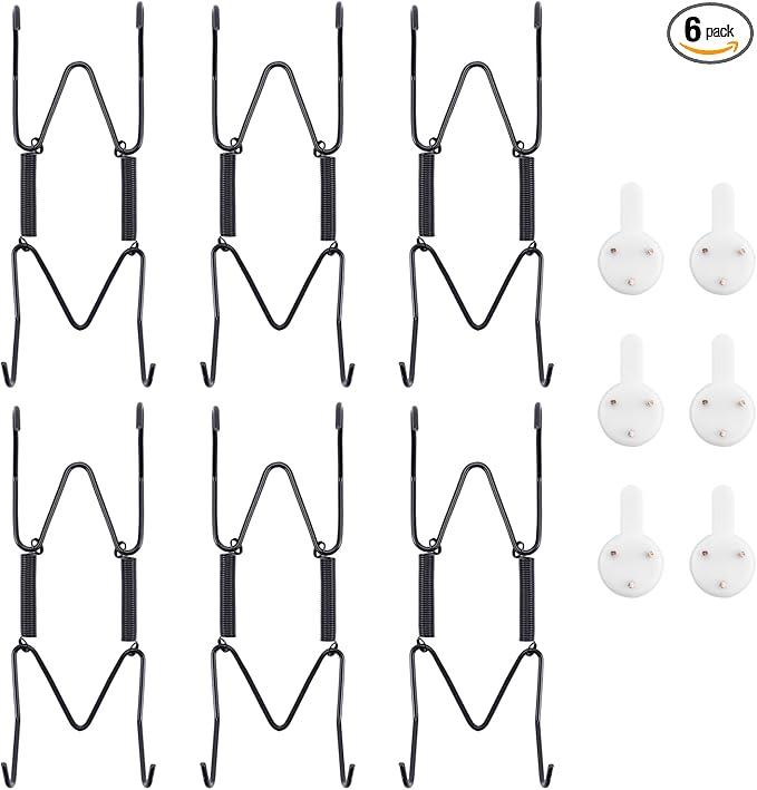 Bilillo 6 Pack Plate Hangers for The Wall, Suitable for 4''-5'' Decorative Plate, Invisible Heavy Duty Wire Plate Holder with Wall Hooks, Plate Hangers for Displaying Plates, Platter, Dish (Black)