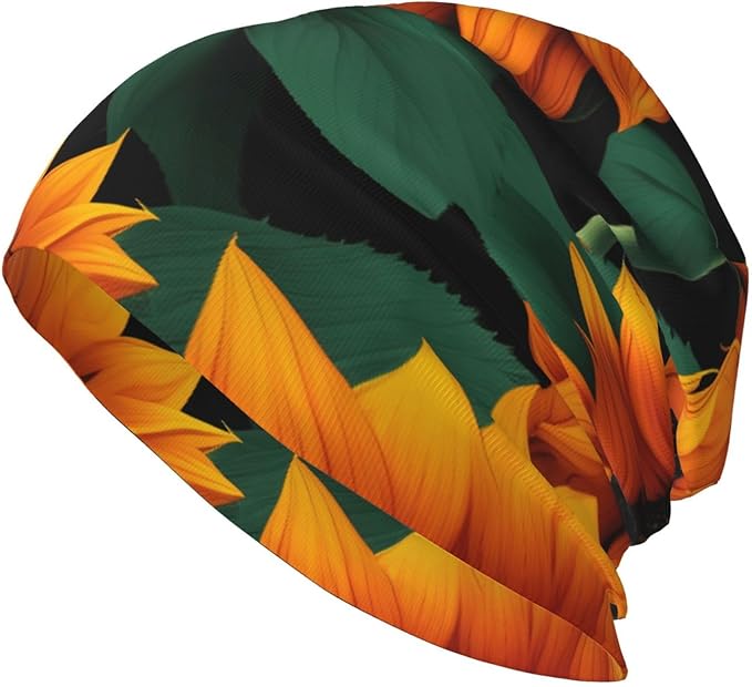 bnvaab Orange Sunflower Wallpaper Print Beanie Hat for Men and Women Stretchy Slouchy Winter Warm Cap Headwear Accessory