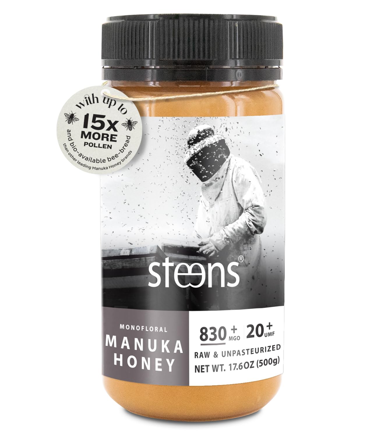 Steens Manuka Honey - MGO 830+ - Pure & Raw 100% Certified UMF 20+ Manuka Honey - Bottled and Sealed in New Zealand - 17.6 oz Ja