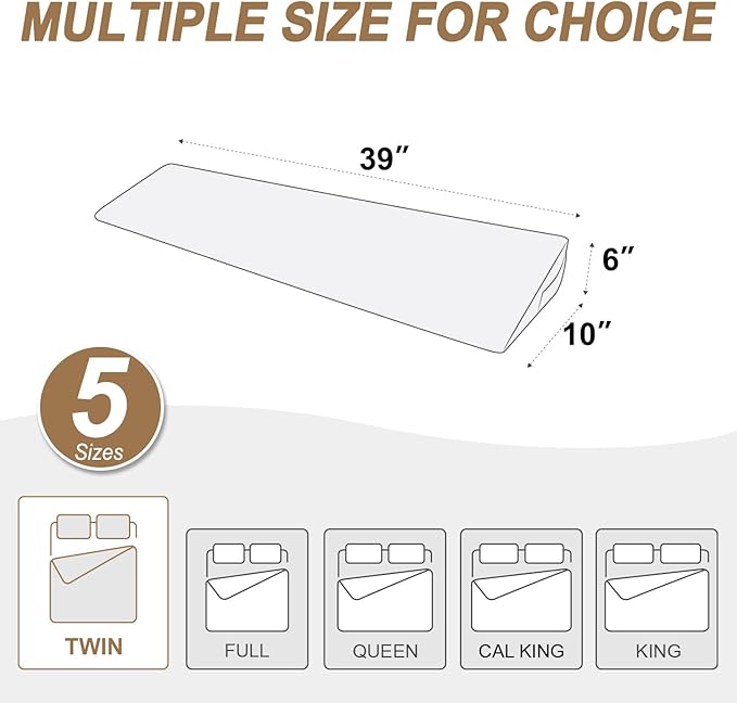 WdFour Bed Wedge pillow, close off Headboard, wall and Mattress Gap. incline, slanted sweat-proof pillow for neck and back pain relief anti-snoring for comfortable sleeping.(Smoky blue,39Wx10Dx6H)
