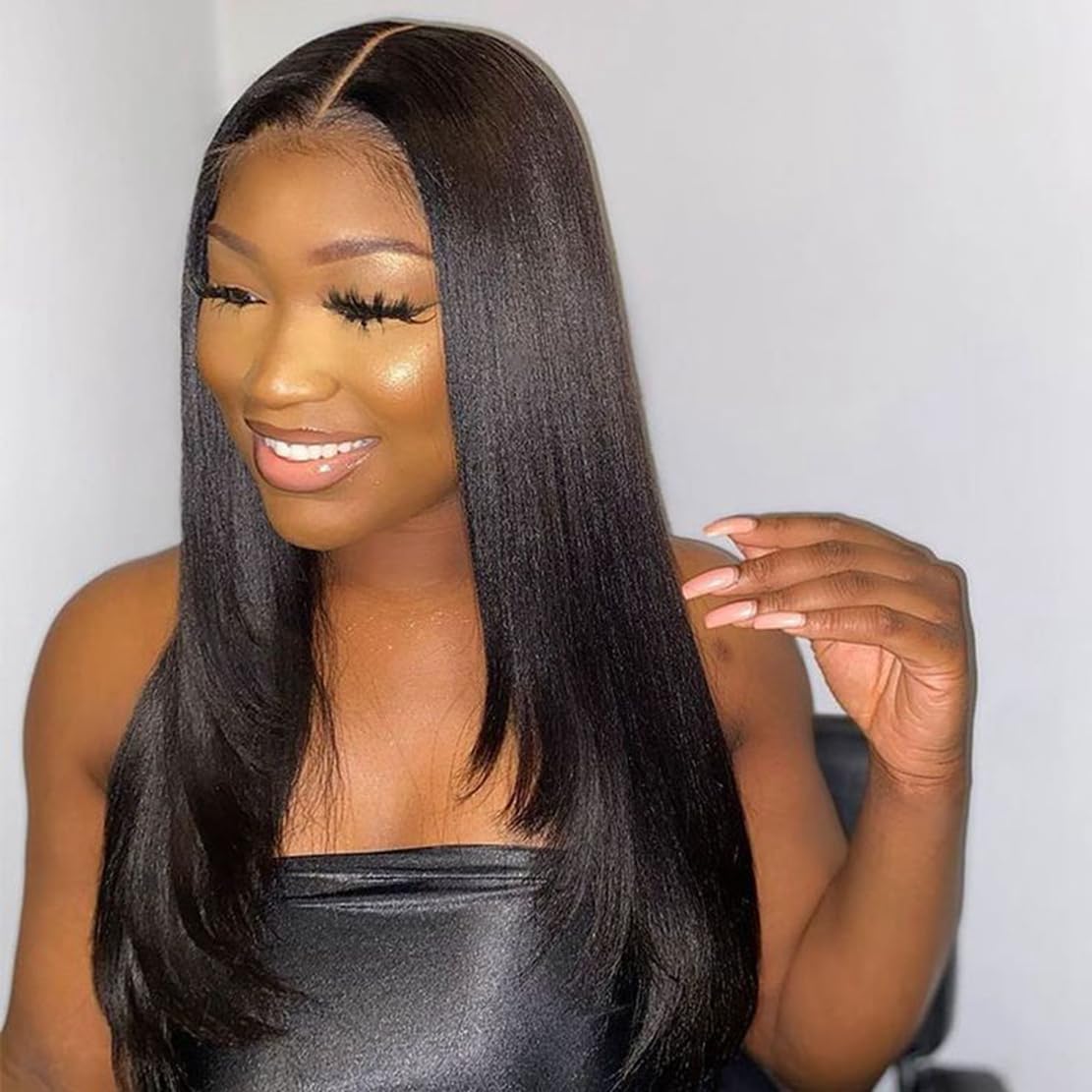 Emistar 26 Inch Layered Wig Lace Front Glueless HD Lace Front Wigs Wear and Go Black Wig, Pre Plucked Pre Cut Wigs for Beginners