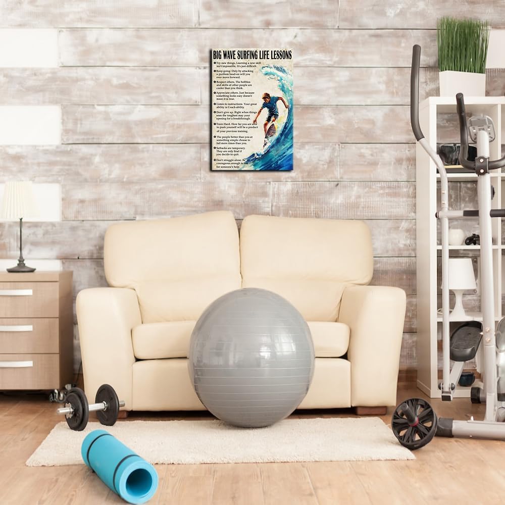 Strofupp Surfing Poster Framed Motivational Quotes Prints Vintage Surf Wall Art Life Lessons Pictures Canvas Artwork 08x12 inches