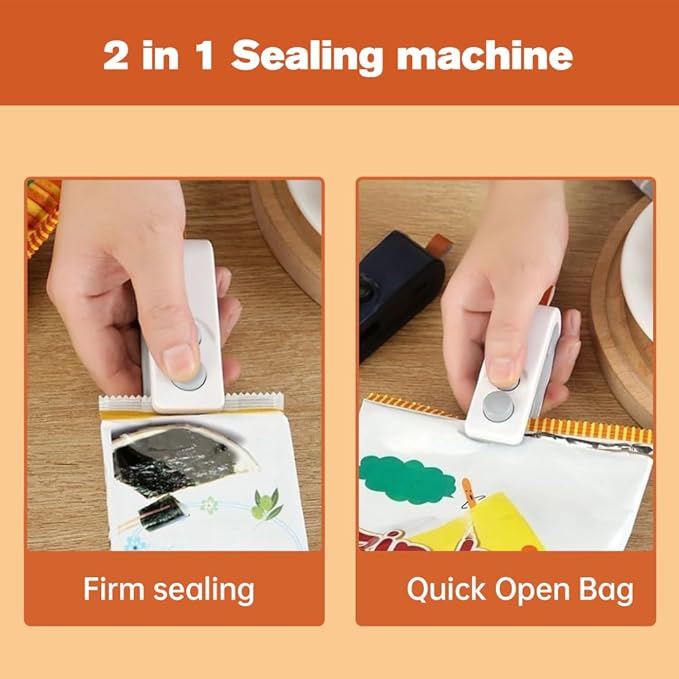 Mini Bag Sealer, 2026 New 2 in 1 Magnetic Food Sealer, USB Rechargeable Chip Bag Sealer Heat Seal Tool, Portable Handheld Snack Sealer Bag Sealing Machine for Snacks and Vegetables (Black+White)