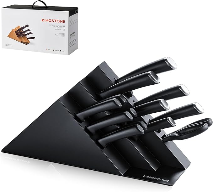 KINGSTONE 14-Piece Knife Block Set, High-Carbon Stainless Steel Knives with Ergonomic Non-Slip Handles, Ultra Sharp & Dishwasher Safe, Black